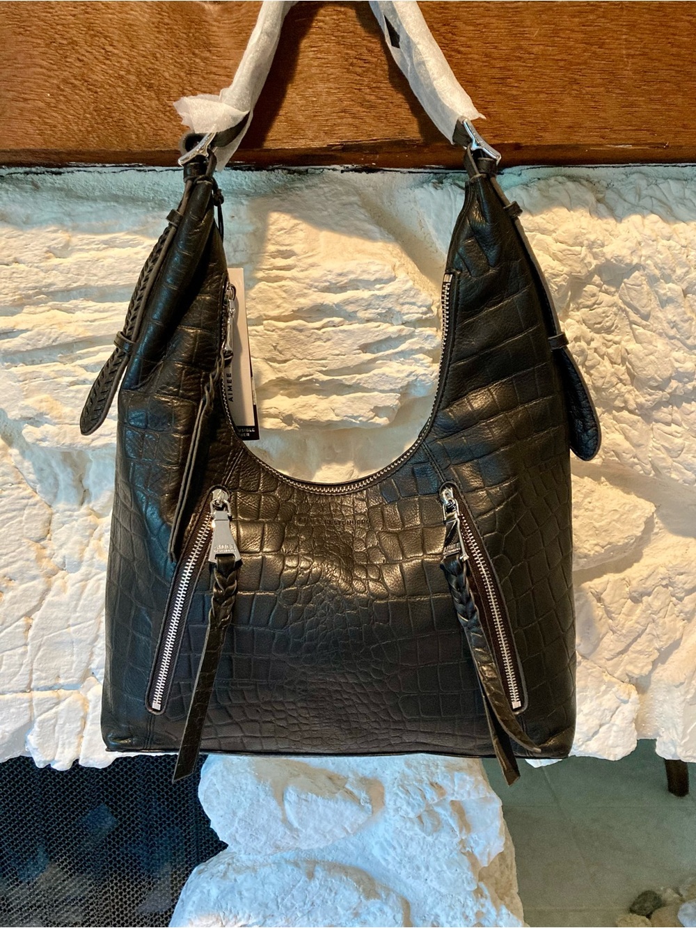 NWT Aimee Kestenberg The Day Dream Leather Hobo Bag in Black Crock